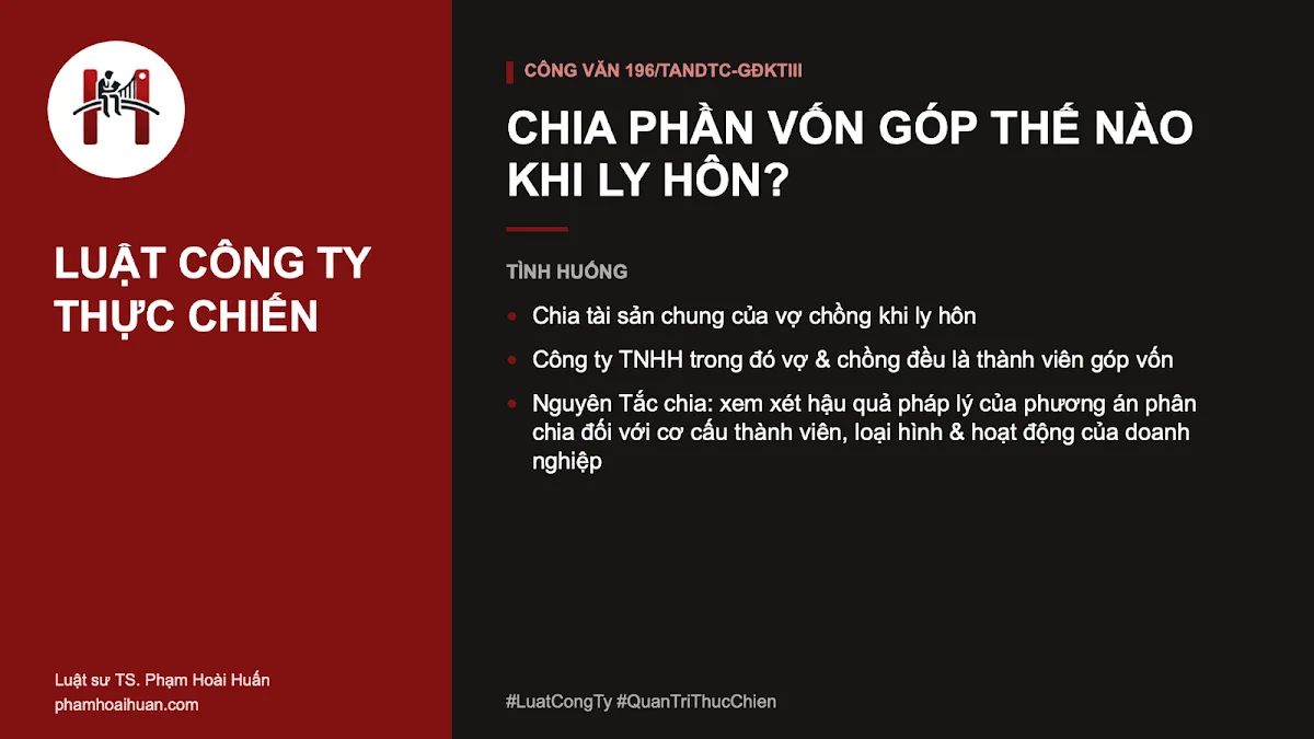 Chia phần vốn góp trong công ty thế nào khi ly hôn?